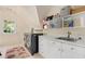 Bright laundry room with modern appliances, white cabinetry, and a practical sink area at 8643 Ellard Dr, Alpharetta, GA 30022