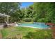 Private backyard pool surrounded by lush greenery and landscaping, providing a serene oasis for relaxation and recreation at 8643 Ellard Dr, Alpharetta, GA 30022