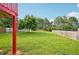 View of the spacious backyard, showing a grassy lawn and a wooded fence at 1147 Saint Phillips Ct, Locust Grove, GA 30248