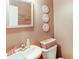 A powder room featuring a decorative mirror, brown walls, and basket of toilet paper at 4084 Fort Sumter Nw Lndg, Acworth, GA 30101
