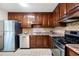 Charming kitchen features stainless steel appliances, wood cabinets, and mosaic backsplash at 272 Creek Sw Ct, Marietta, GA 30064