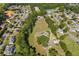 Aerial view of property with modern farmhouse on a large lot with mature trees at 3842 Ernest W Barrett Sw Pkwy, Marietta, GA 30064