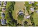 Aerial view of a modern farmhouse with barn surrounded by mature trees on an estate lot at 3842 Ernest W Barrett Sw Pkwy, Marietta, GA 30064