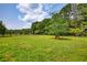 Large grassy backyard featuring mature trees and perimeter fencing on a sunny day at 3508 Cox Cemetery Rd, Social Circle, GA 30025