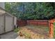 Fenced backyard with shed, air conditioning unit, and some foliage, offering a private outdoor space at 5575 Wells Circle, Stone Mountain, GA 30087