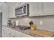 Modern kitchen featuring stainless steel appliances, granite countertops, and white cabinetry at 406 Fernstone Dr, Canton, GA 30114
