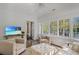 Bright sunroom featuring neutral furniture, hardwood floors and large bright windows at 235 The Prado N, Atlanta, GA 30309
