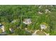 Aerial view of a property with a pool, landscaping, and nestled among lush trees at 104 Hidden Springs Ln, Peachtree City, GA 30269