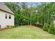 Side yard features a manicured lawn, landscaping and a dark, wooden privacy fence at 131 Forsyth Park Ln, Woodstock, GA 30188