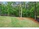 Green backyard, privacy fence, and tall, mature trees providing ample shade and privacy at 131 Forsyth Park Ln, Woodstock, GA 30188
