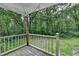 Back deck with wooden floorboards, a white railing and view of the wooded lot at 2816 Highland Park Dr, Stone Mountain, GA 30087