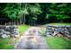 Scenic driveway framed by stone walls and a gate, leading into a private, wooded property at 360 Parr Farm Rd, Covington, GA 30016
