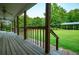 Covered porch with railings overlooking a green yard with open views at 360 Parr Farm Rd, Covington, GA 30016