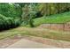 Large backyard features an expansive patio and retaining wall with a hillside landscape at 3954 Rhyne Se Way, Smyrna, GA 30082