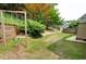 Backyard with a swing set, retaining wall, and a landscaped area with decorative stone at 3954 Rhyne Se Way, Smyrna, GA 30082
