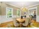 Elegant dining room with wood floors, wainscoting, chandelier, and bright natural light at 1821 N Rock Springs Ne Rd, Atlanta, GA 30324