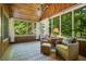 Sunroom features wood paneling, a rug, and comfortable chairs with outdoor views at 1821 N Rock Springs Ne Rd, Atlanta, GA 30324