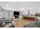 Cozy open layout with fireplace, eat-in kitchen island, wood floors and leather sofas at 2136 Briarwood Ct, Snellville, GA 30078