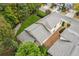 Aerial view showcasing the home's backyard, roof, and proximity to lush greenery at 8010 Majors Mill Dr, Cumming, GA 30041