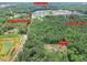 Expansive aerial view of the property and its proximity to Eagles Landing Middle and High Schools, and Patrick Henry Park at 133 Harold Dr, Mcdonough, GA 30253