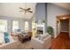 Cozy living room featuring a fireplace, comfortable seating, and natural light at 1252 Heritage Dr, Villa Rica, GA 30180