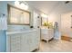 Bright bathroom with double sinks, white cabinetry, and modern fixtures at 3440 Canyon Oak Way, Cumming, GA 30041
