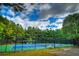 Outdoor tennis courts with vibrant blue surface, surrounded by trees at 3440 Canyon Oak Way, Cumming, GA 30041
