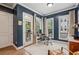 Modern office featuring white trim, blue walls, natural light, and a door that leads to an outdoor patio at 408 Townly Ct, Alpharetta, GA 30009