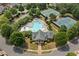 Aerial view of a community pool and tennis courts surrounded by lush trees in a neighborhood at 1415 Liberty Ln, Cumming, GA 30040