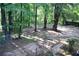 Wooded backyard with mature trees and patio at 157 Sequoyah Cir, Canton, GA 30115