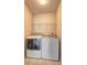Laundry room features a washer, dryer, and shelving for storage at 112 Lexington Parke Dr, Woodstock, GA 30189