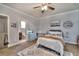 Comfortable bedroom with neutral tones, carpeted floors, and a stylish décor that invites relaxation at 122 White Spruce Ct, Dallas, GA 30157