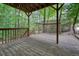 Lower level deck with wooden supports offering a shady retreat surrounded by lush trees at 921 Laurel Crest Dr, Woodstock, GA 30189
