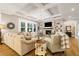 Cozy living room with a stone fireplace, built-in shelving, and plenty of natural light at 2377 Kesgrove Way, Buford, GA 30518