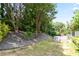 Lush backyard featuring mature trees, stone accents and space for outdoor entertaining at 5365 Twin Creeks Dr, Norcross, GA 30071