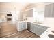 Modern kitchen with stainless steel appliances, white countertops, and gray cabinets at 1851 Harvest Way, Loganville, GA 30052
