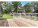 Wooden deck overlooking a large yard with mature trees and partial views of the home at 1268 Harris Road Rd, Lawrenceville, GA 30043