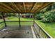 Wooden deck, railing with view of backyard with outbuildings at 1550 Bells Ferry Rd, Marietta, GA 30066