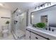 Bathroom featuring a modern vanity, glass enclosed shower, and sleek fixtures at 2736 Joyce Ave, Decatur, GA 30032