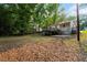 Spacious backyard shows lots of mature trees, a wooden deck, and a small patio at 10149 Puckett Sw St, Covington, GA 30014