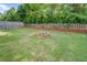 Grassy backyard featuring a fire pit, enclosed by a wood fence at 110 Baltusrol Way, Covington, GA 30014