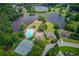 Aerial view of the community featuring a lake, pool, tennis courts, and beautiful homes at 1721 Crowes Lake Ct, Lawrenceville, GA 30043