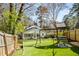 Fenced backyard featuring synthetic grass and a wooden swing set, perfect for play at 2955 Rhodenhaven Nw Dr, Atlanta, GA 30327