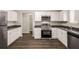Modern kitchen features stainless steel appliances, ample countertop space, and sleek white cabinetry at 325 Nutwood Trce, Locust Grove, GA 30248