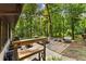 Outdoor patio and firepit area surrounded by beautiful mature trees at 4025 Demooney Rd, Atlanta, GA 30349