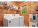 Laundry room featuring a washer, dryer, hot water heater, and shelving at 521 East Valley Ne Rd, Rydal, GA 30171