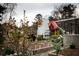 Backyard featuring a colorful metal bird perched on a post, plants and raised planting beds at 992 Harvest Park Ln, Suwanee, GA 30024