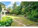 Beautiful backyard featuring a lush lawn, stone wall, and surrounding trees at 2915 Preakness Nw Dr, Marietta, GA 30064