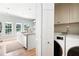 Bright kitchen with white cabinetry and island near laundry room offers convenience and style in one functional space at 2915 Preakness Nw Dr, Marietta, GA 30064