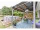 Covered patio features comfortable seating and an above-ground pool at 992 Harbins Pass Dr, Dacula, GA 30019